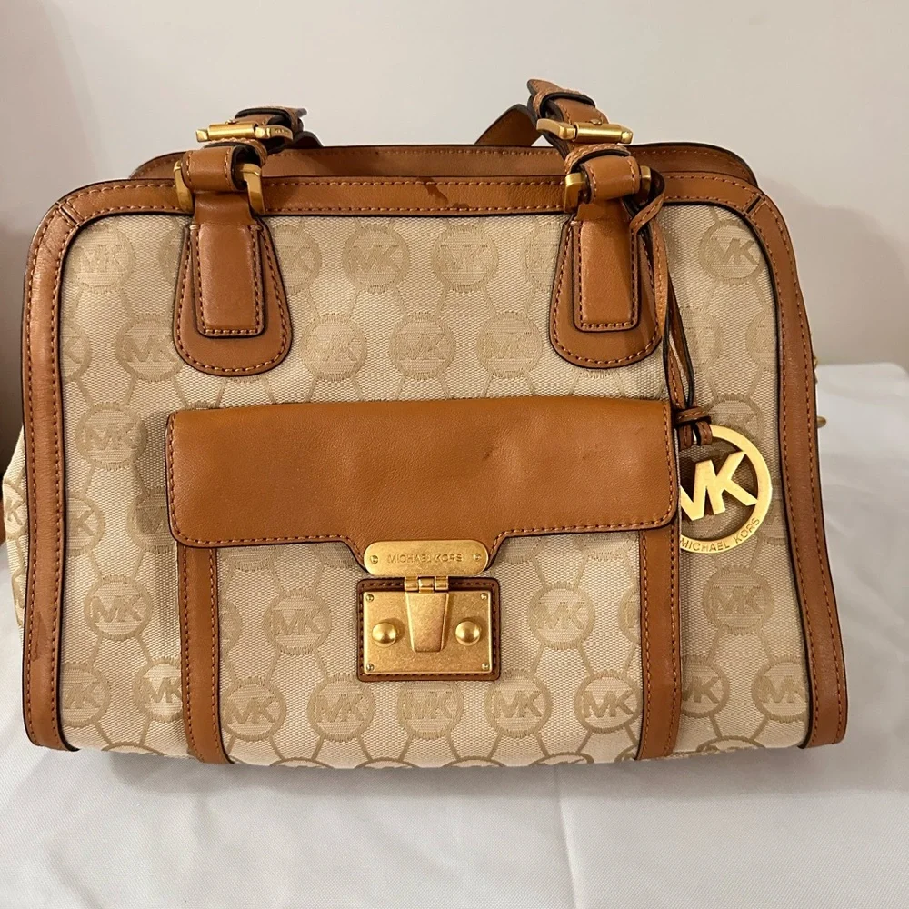 Michael Kors Cream and Tan Satchel